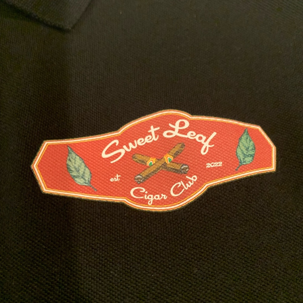 “Sweet Leaf” cigar club men’s black polo shirt size European XXL